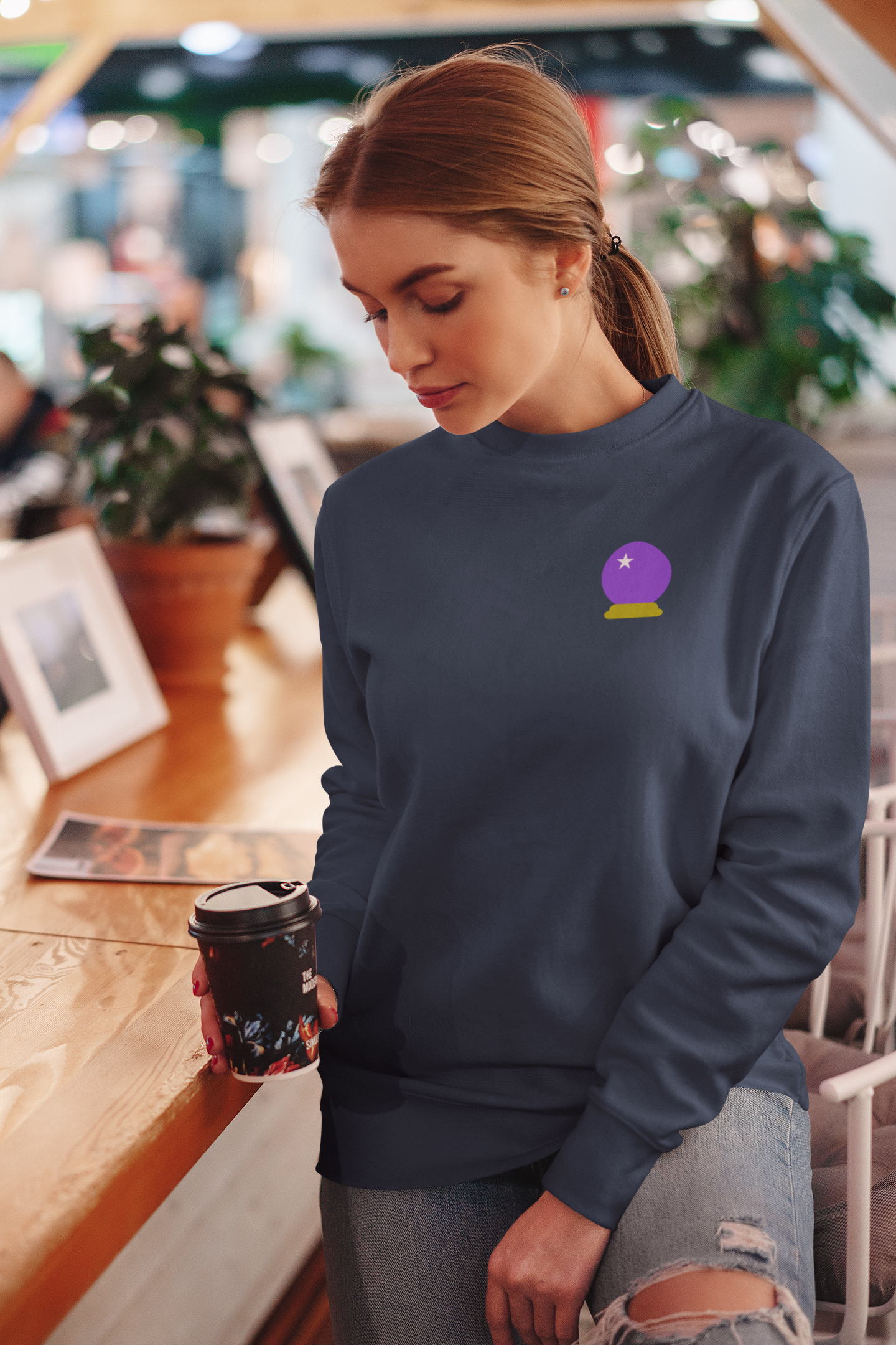 Embroidered Crystal Ball Crewneck Sweatshirt