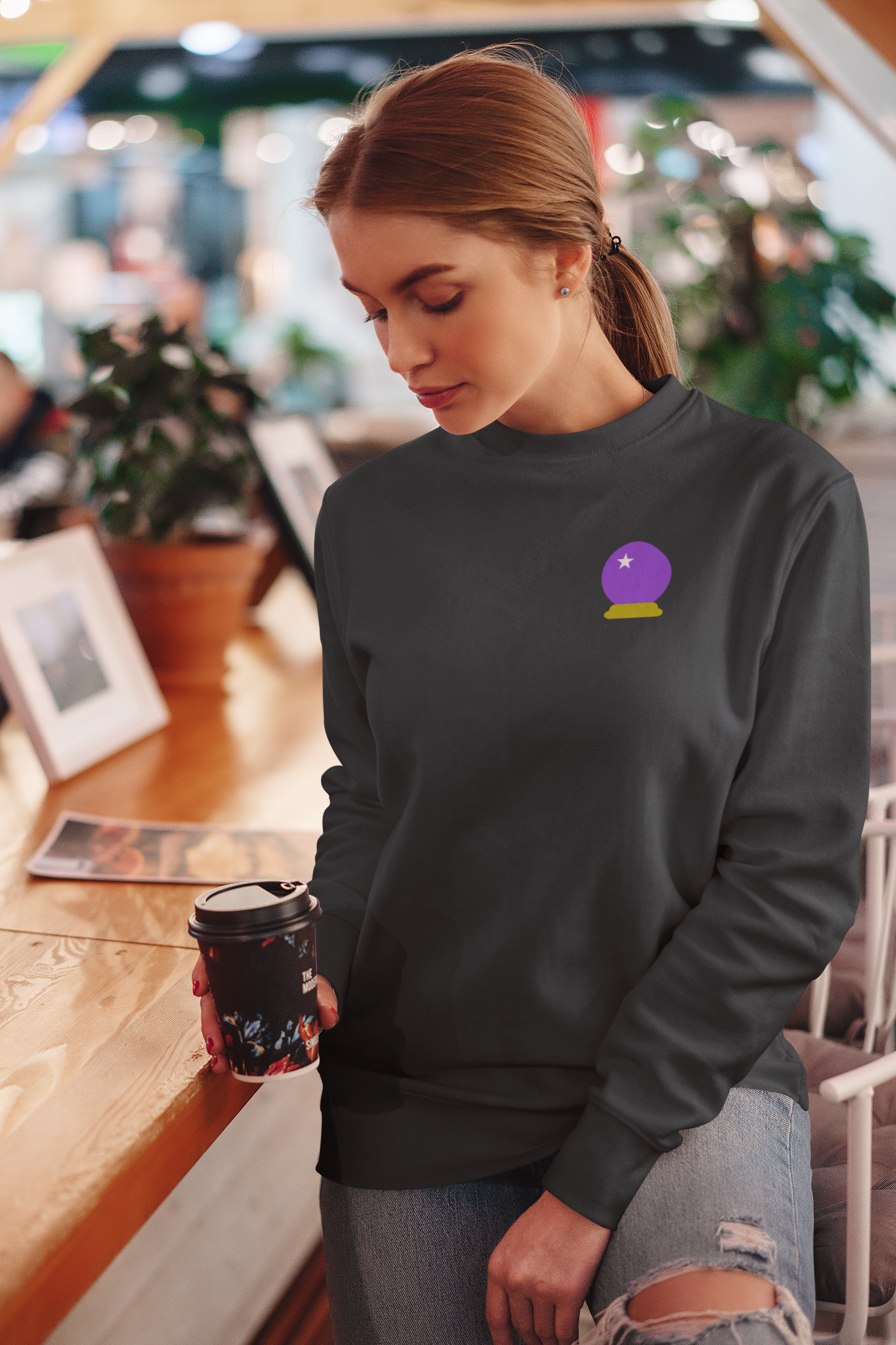 Embroidered Crystal Ball Crewneck Sweatshirt