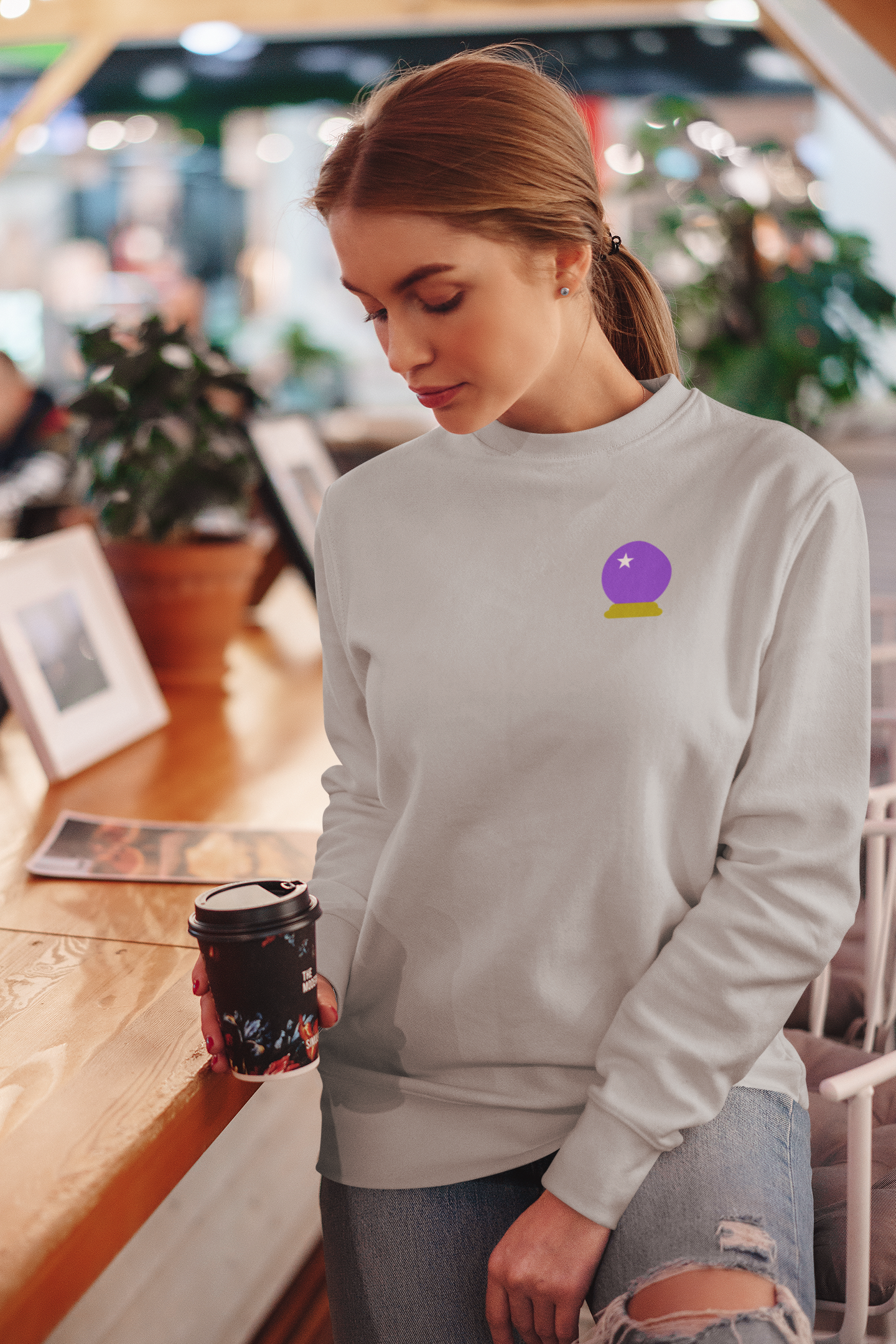 Embroidered Crystal Ball Crewneck Sweatshirt