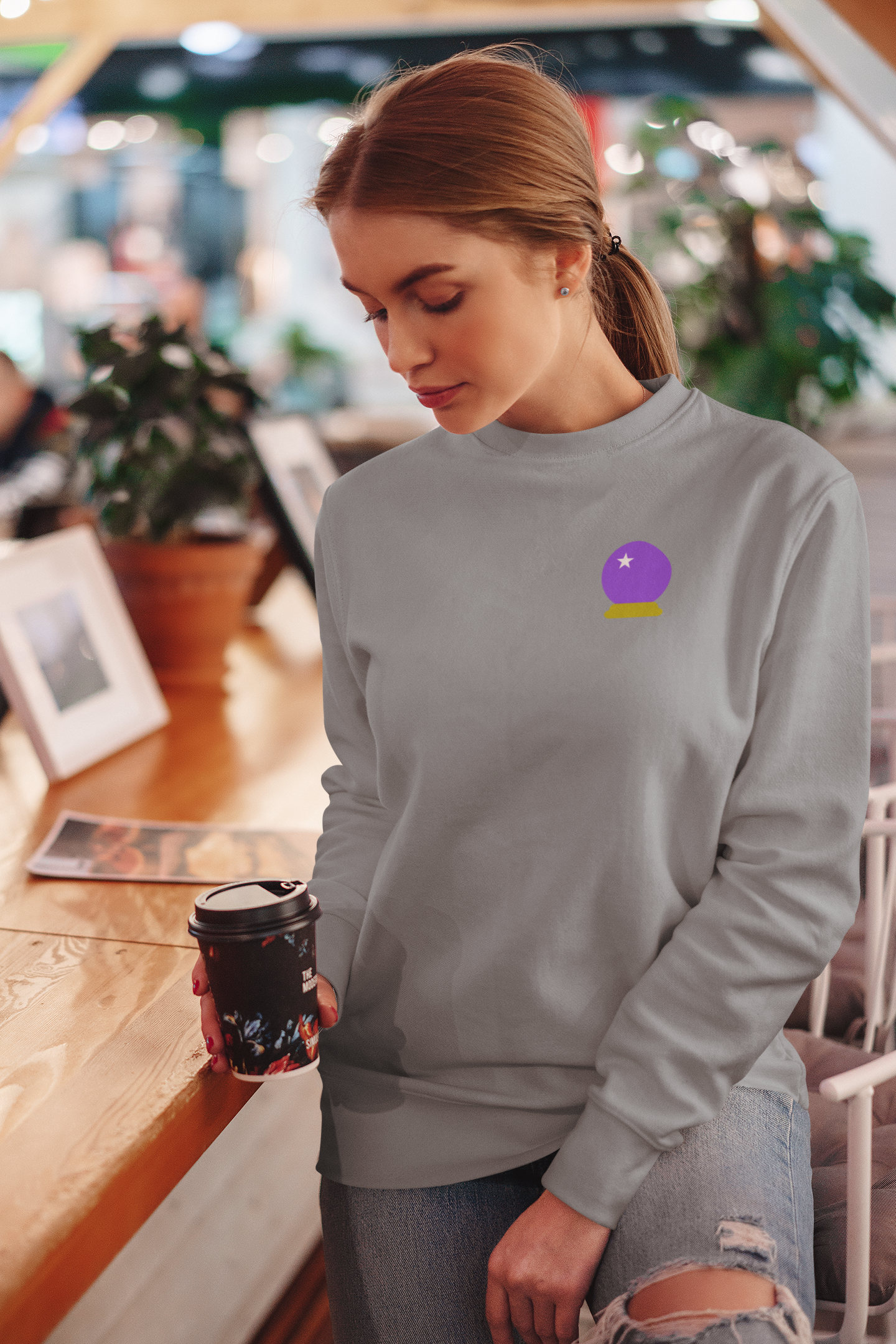 Embroidered Crystal Ball Crewneck Sweatshirt