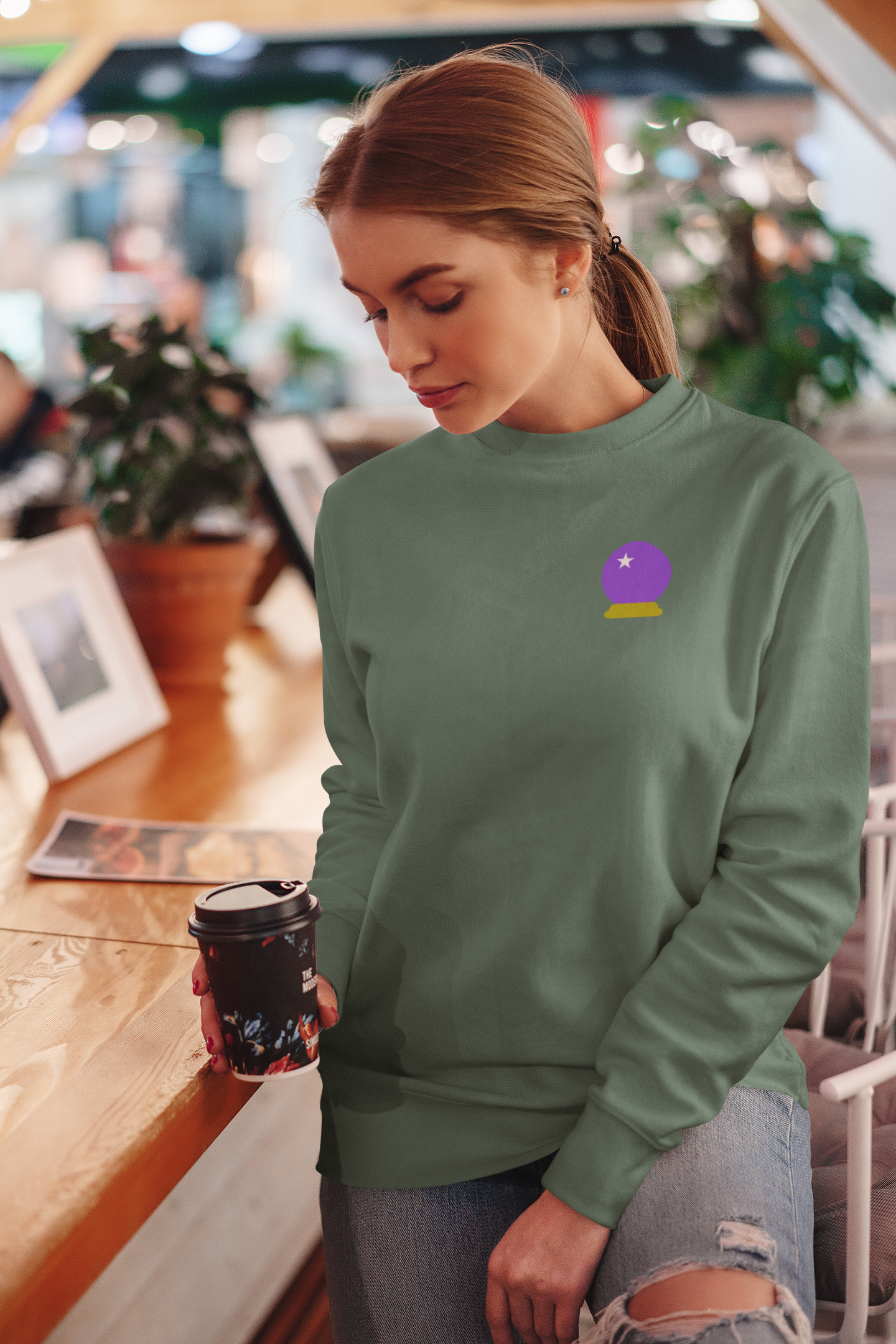 Embroidered Crystal Ball Crewneck Sweatshirt