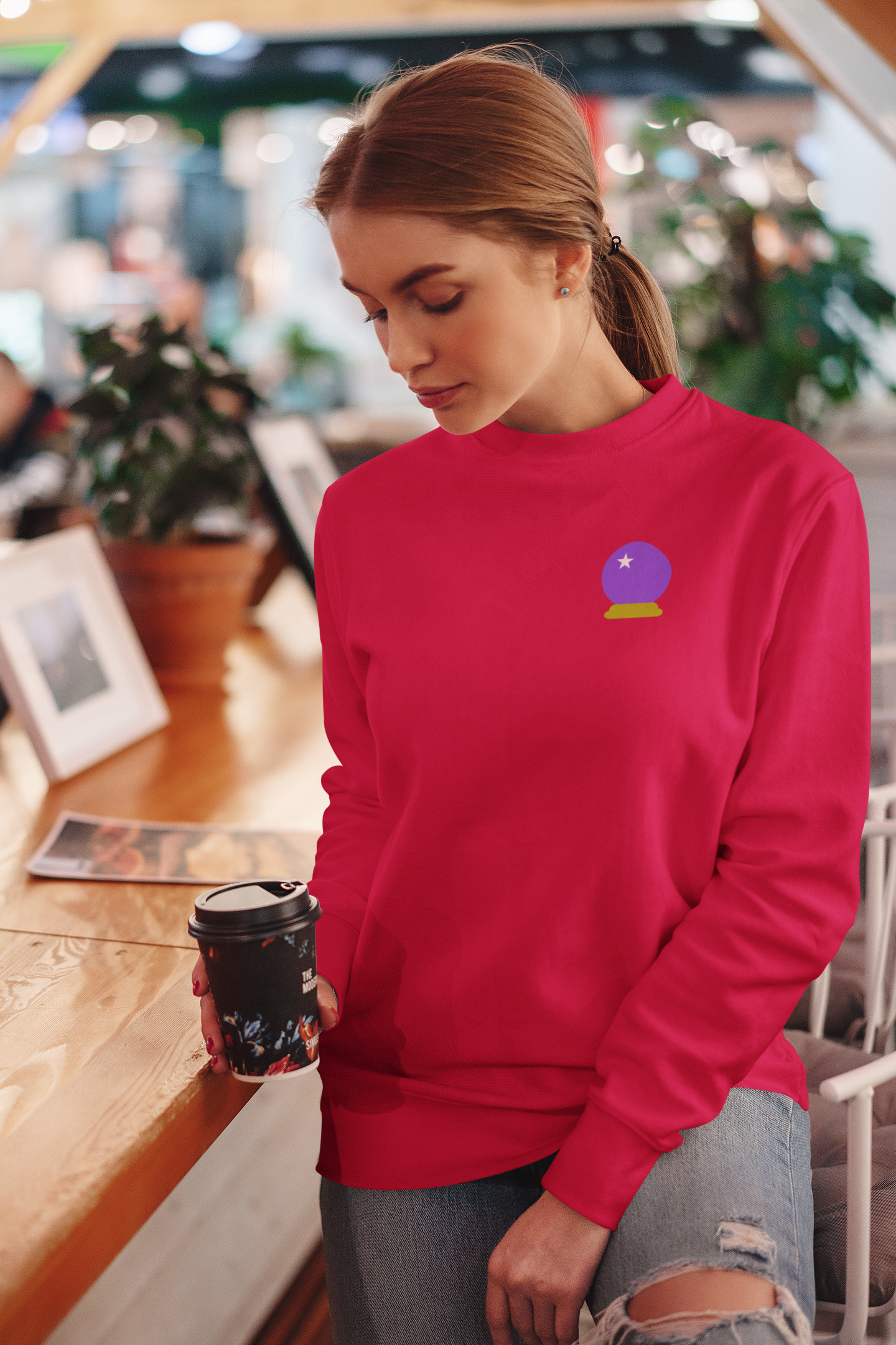 Embroidered Crystal Ball Crewneck Sweatshirt