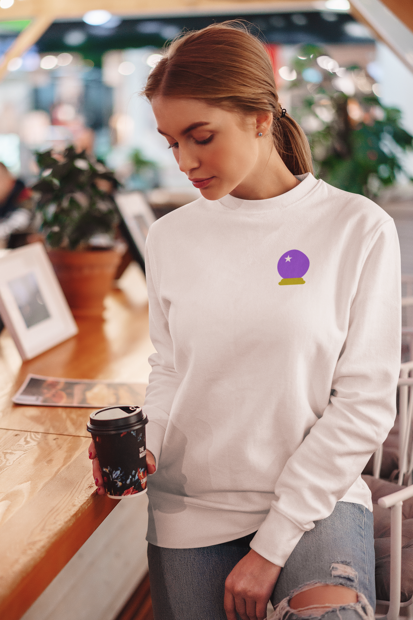 Embroidered Crystal Ball Crewneck Sweatshirt