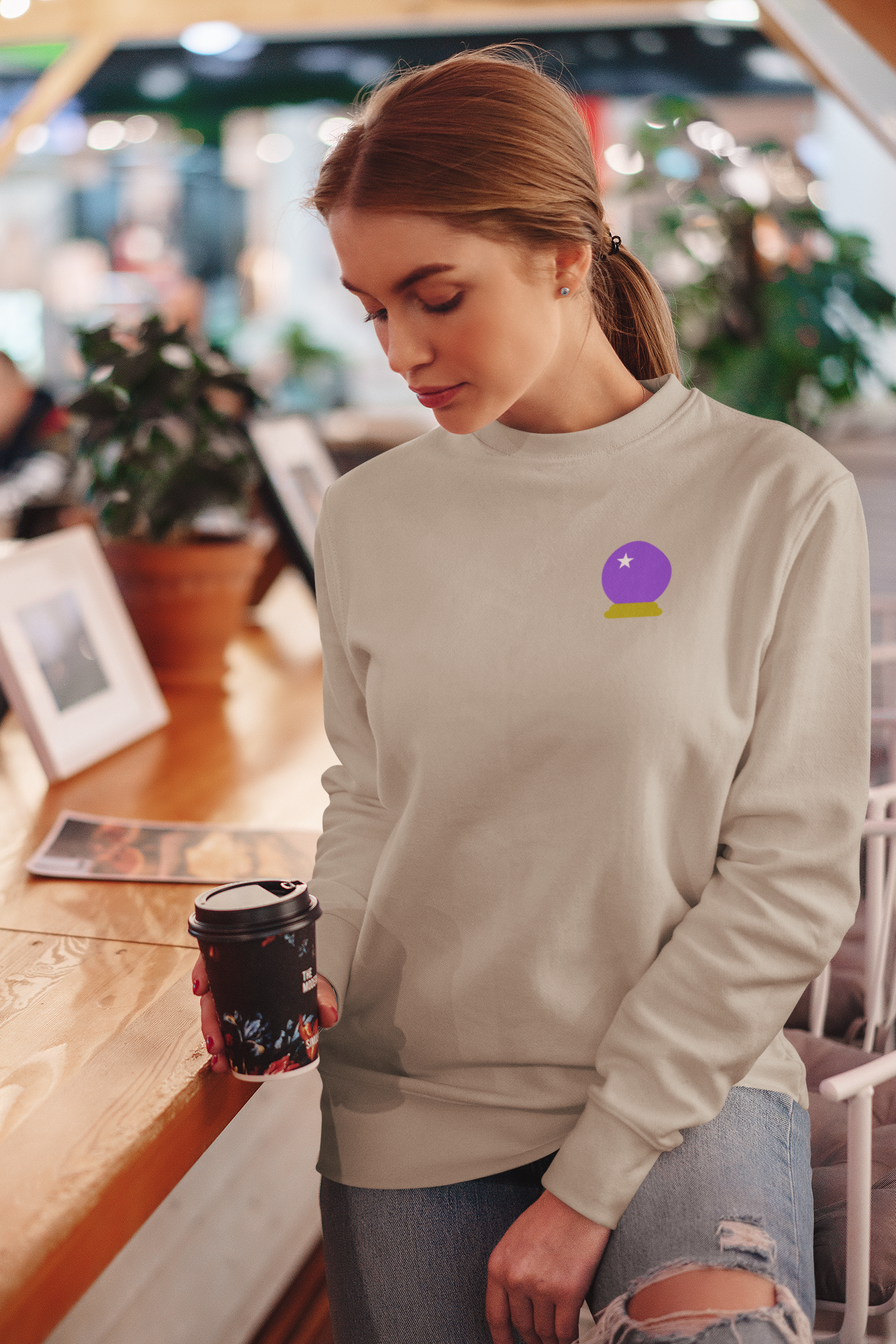 Embroidered Crystal Ball Crewneck Sweatshirt