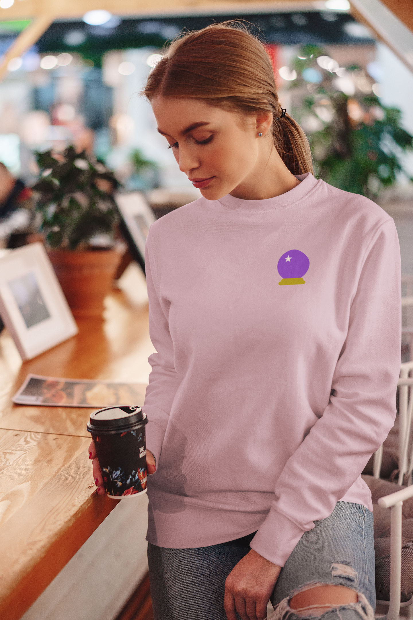 Embroidered Crystal Ball Crewneck Sweatshirt