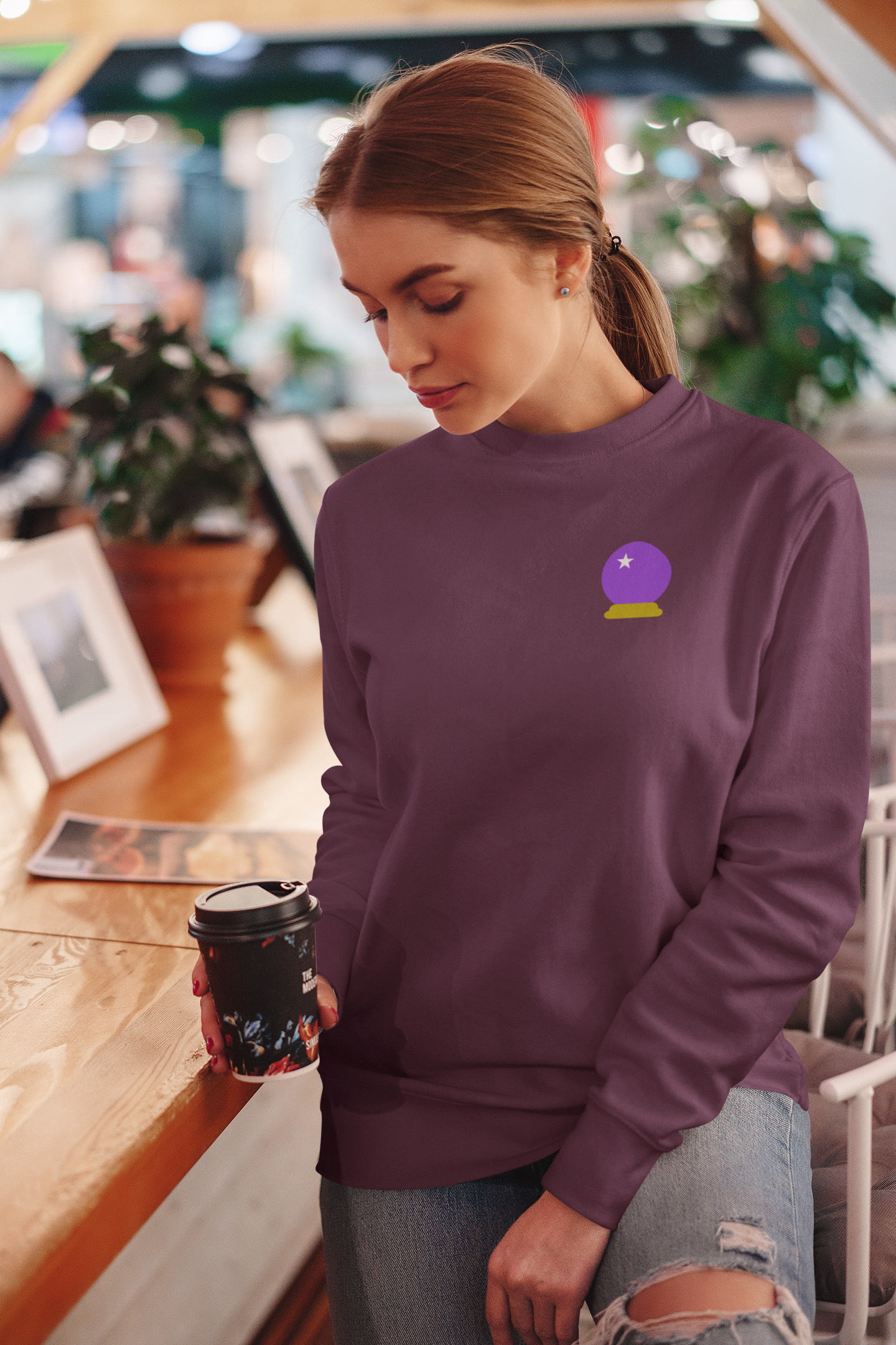 Embroidered Crystal Ball Crewneck Sweatshirt