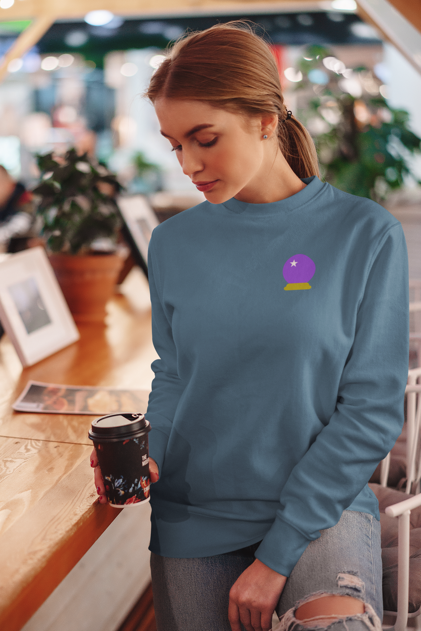 Embroidered Crystal Ball Crewneck Sweatshirt