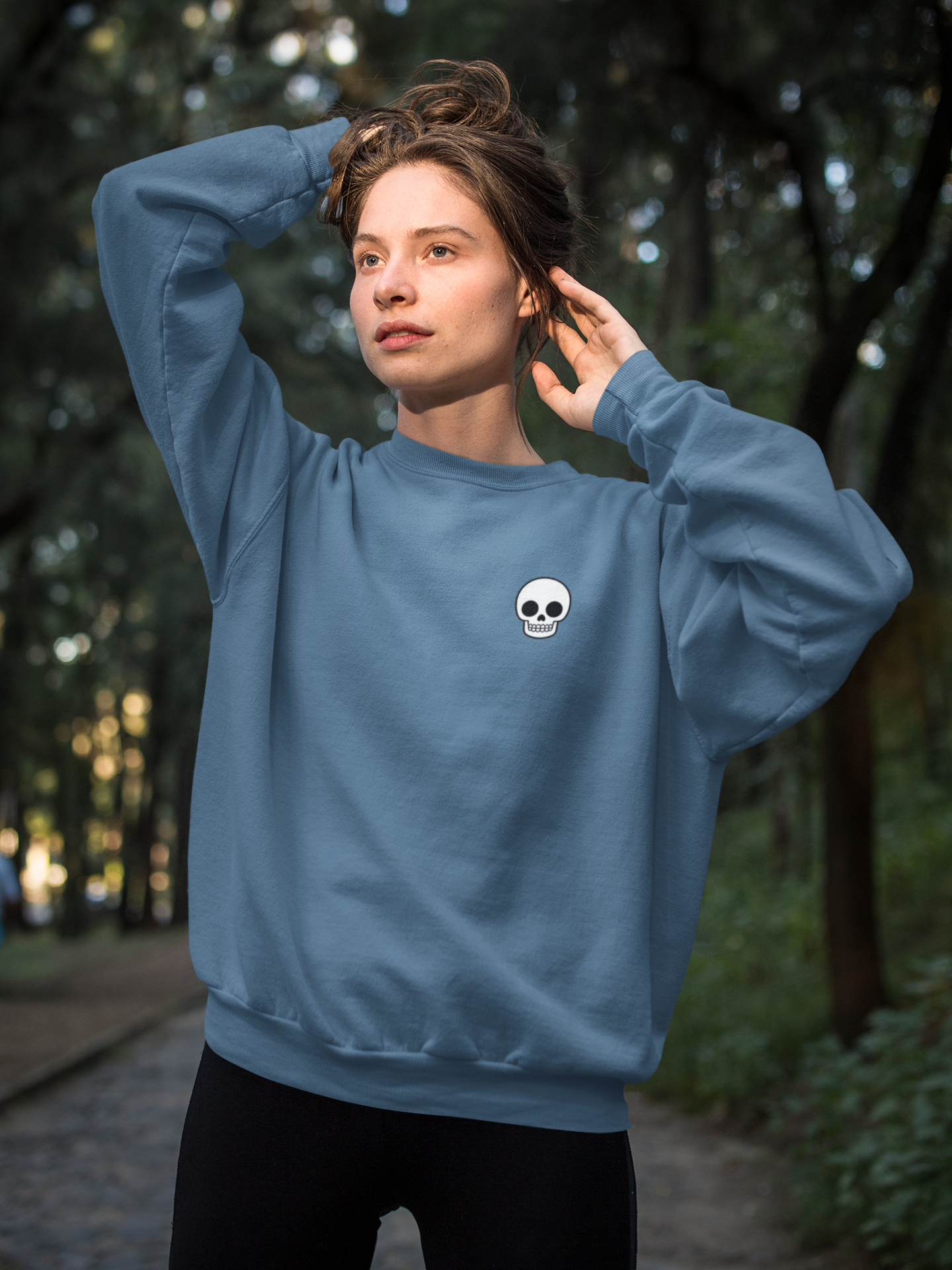 Embroidered Skull Crewneck Sweatshirt