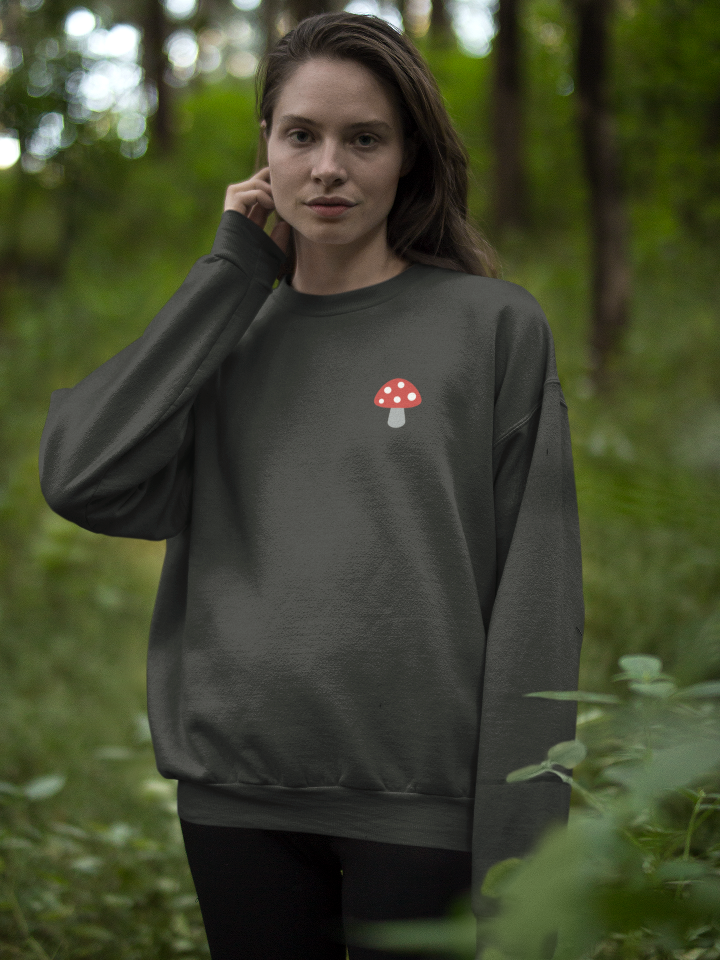 Embroidered Mushroom Crewneck Sweatshirt