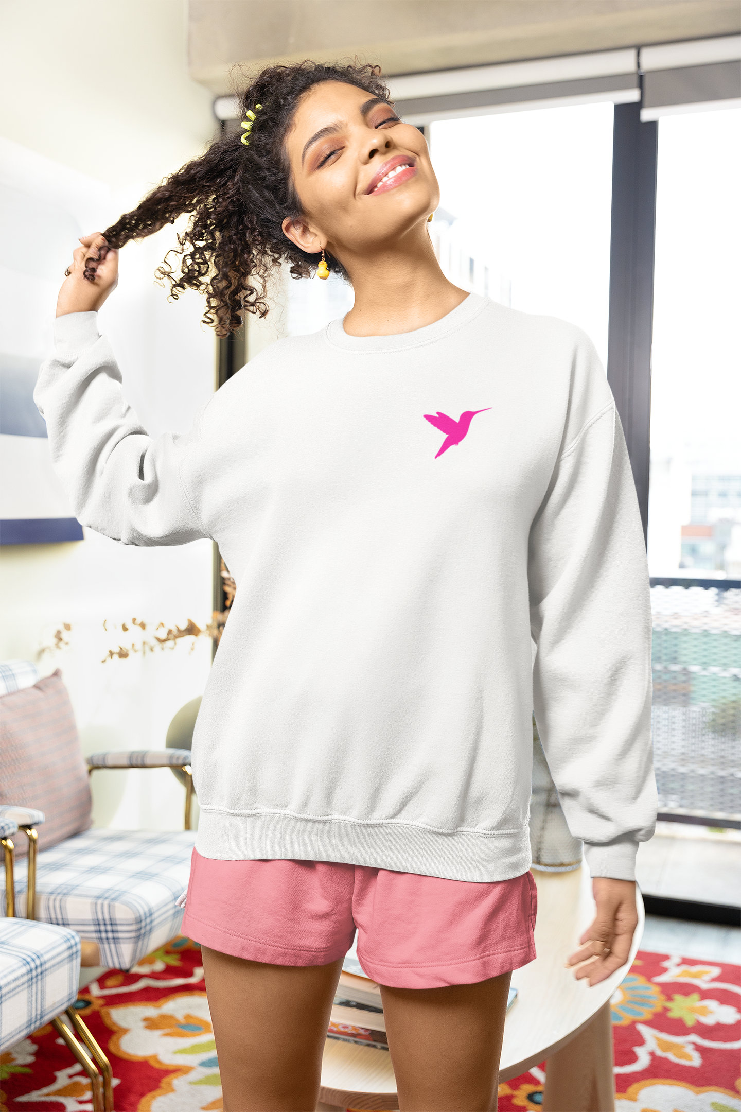 Embroidered Hummingbird Crewneck Sweatshirt