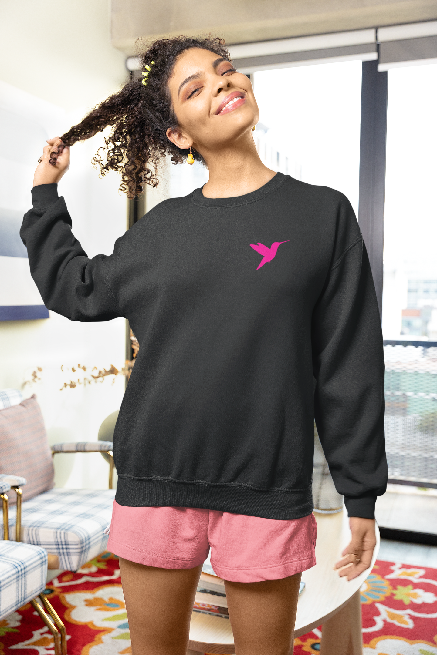 Embroidered Hummingbird Crewneck Sweatshirt