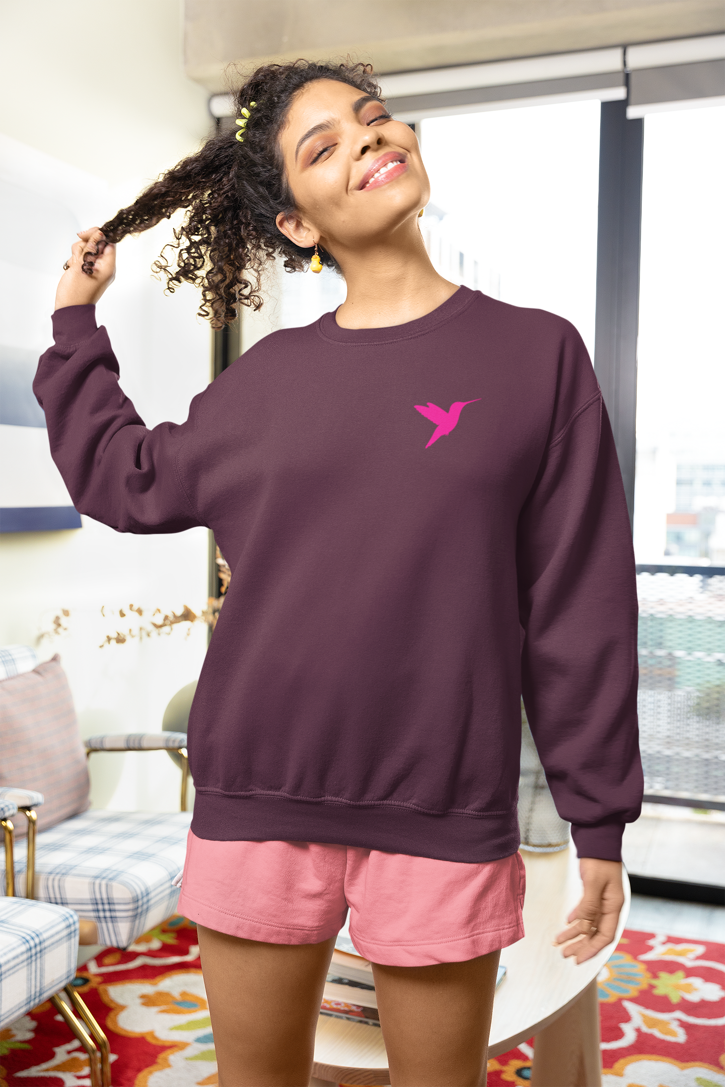 Embroidered Hummingbird Crewneck Sweatshirt