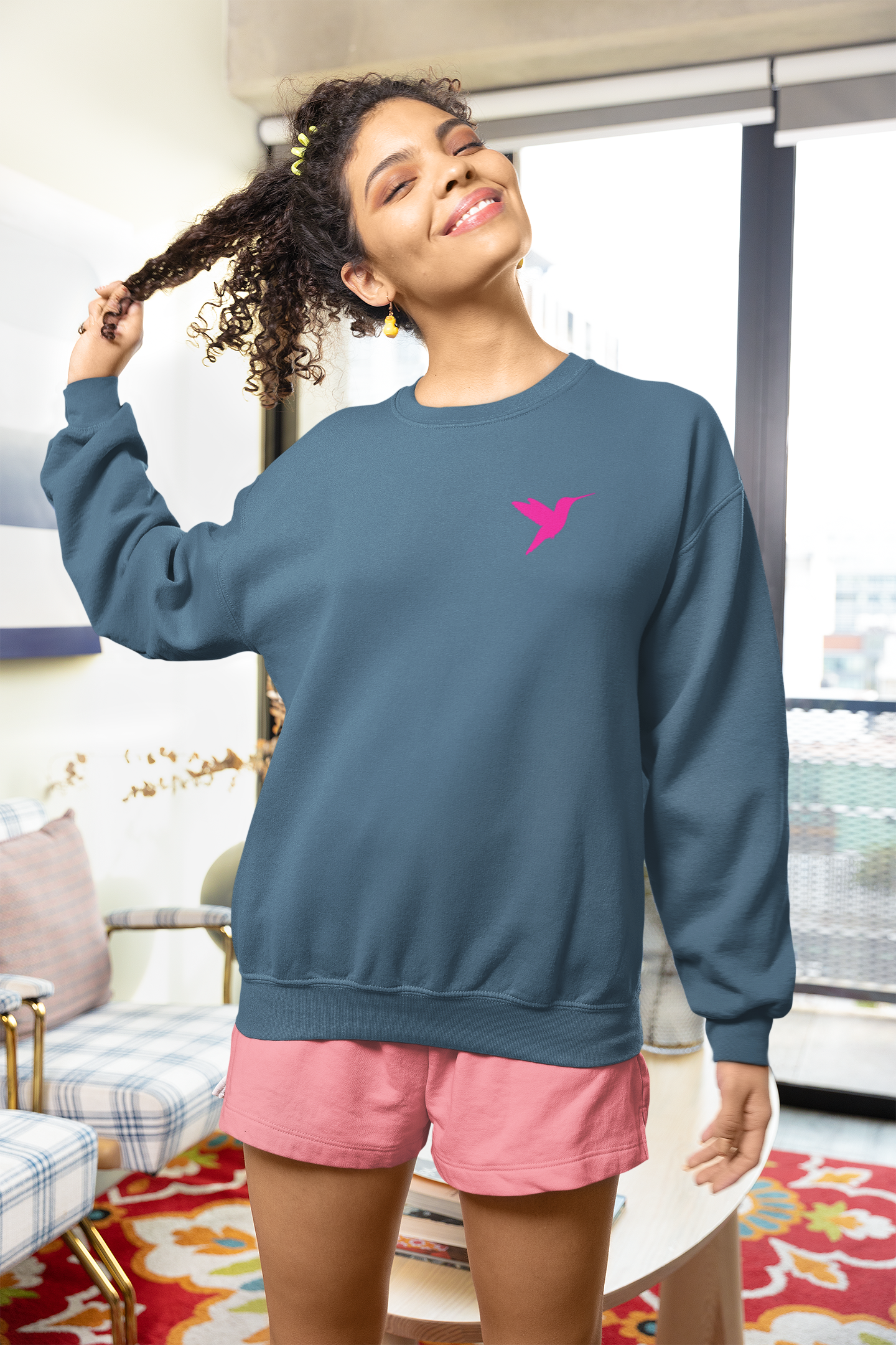 Embroidered Hummingbird Crewneck Sweatshirt