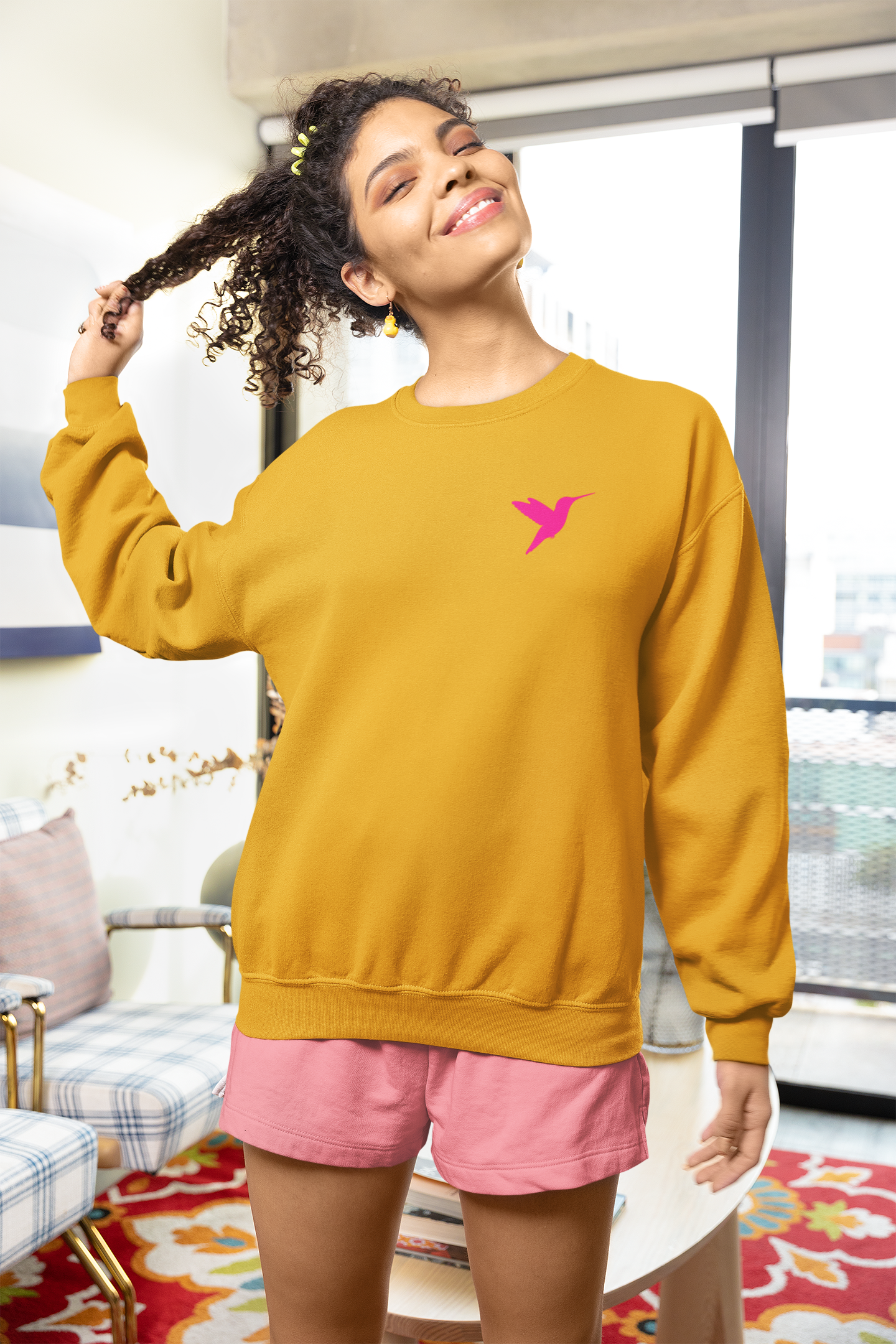 Embroidered Hummingbird Crewneck Sweatshirt