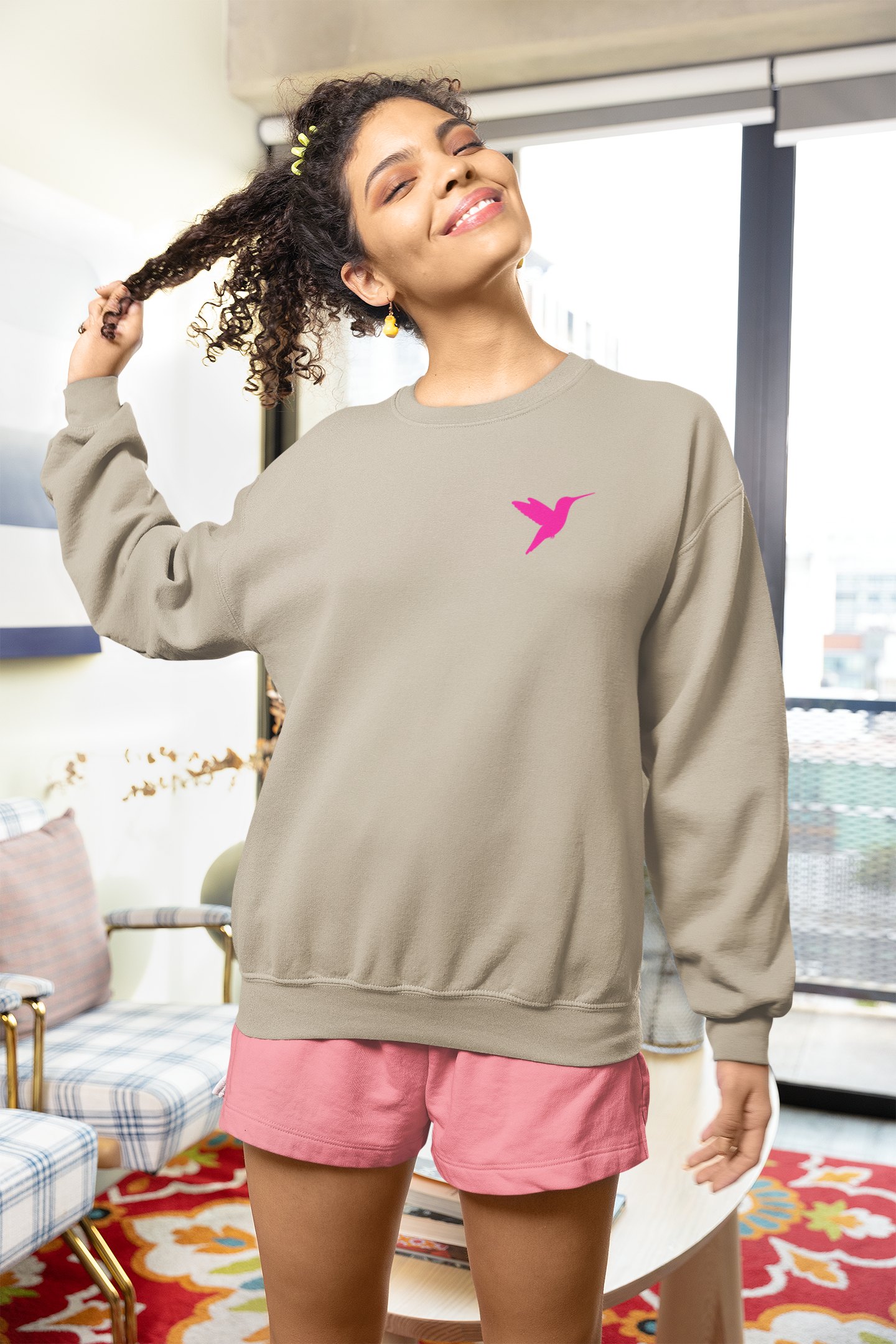 Embroidered Hummingbird Crewneck Sweatshirt