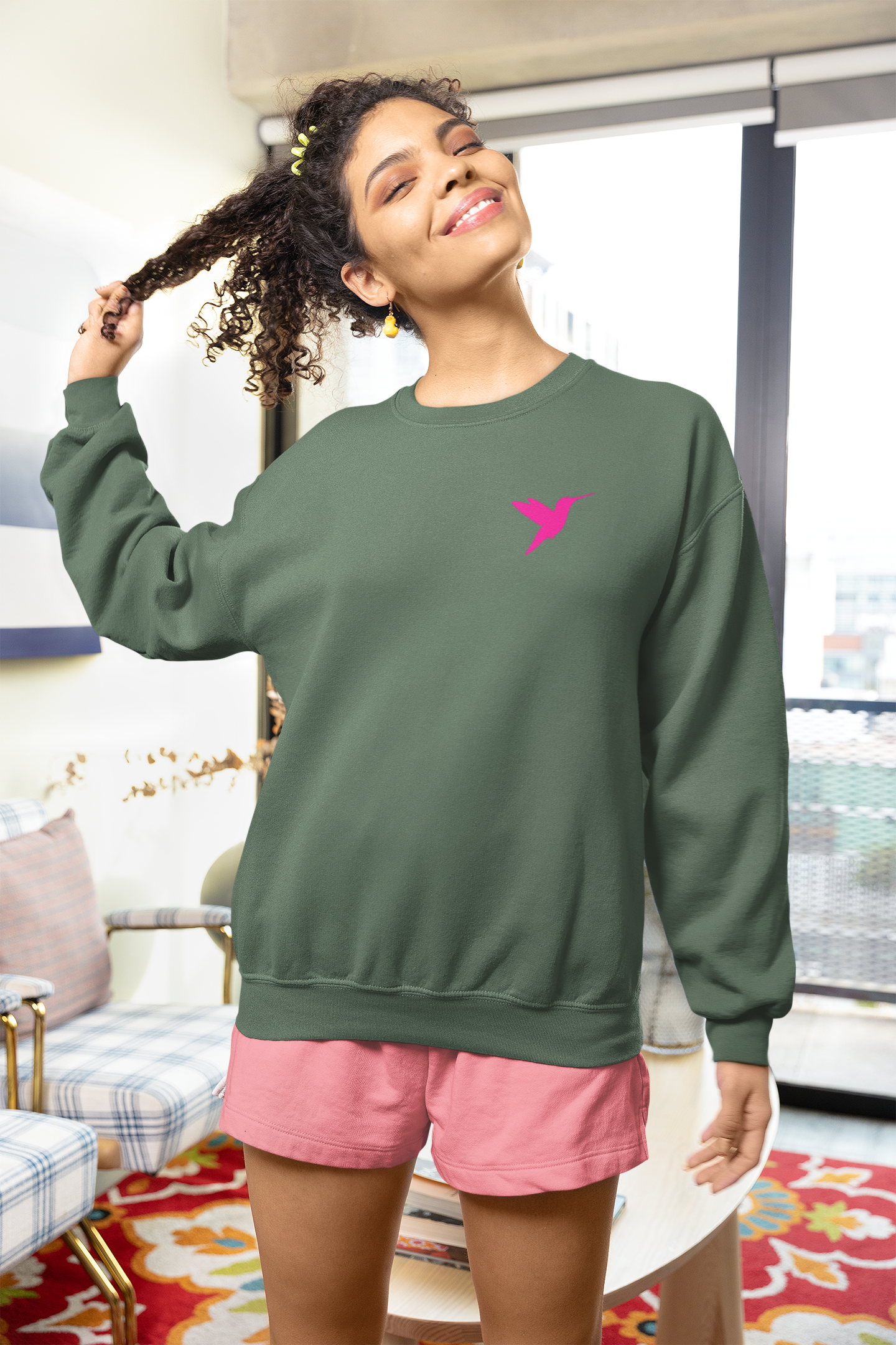 Embroidered Hummingbird Crewneck Sweatshirt