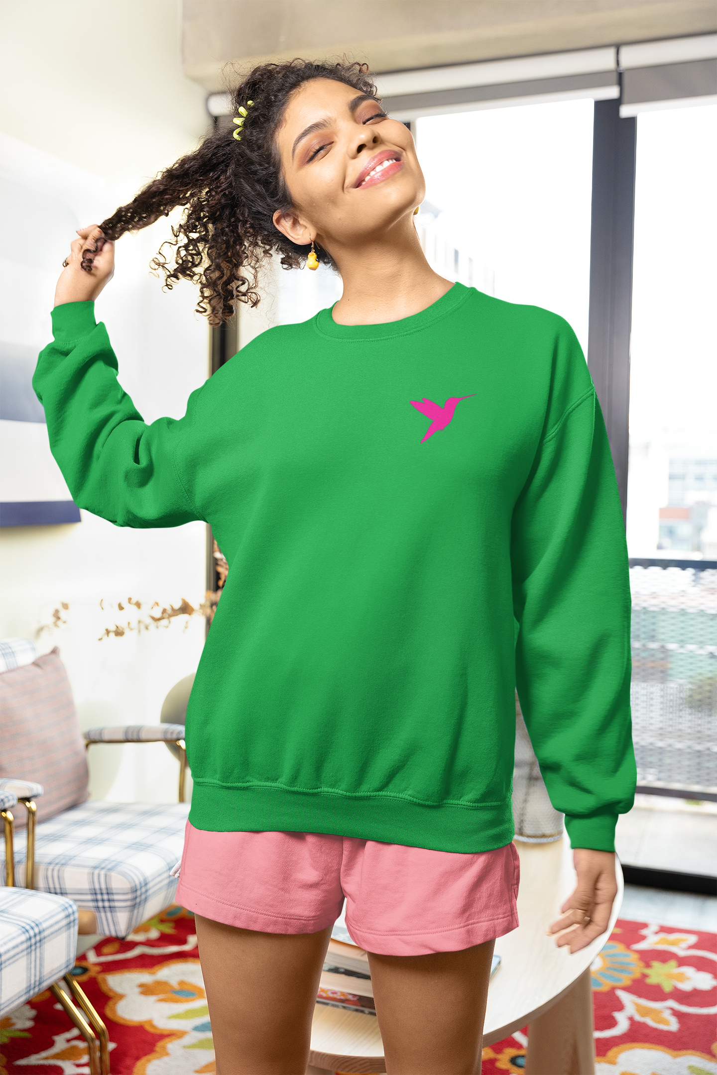 Embroidered Hummingbird Crewneck Sweatshirt
