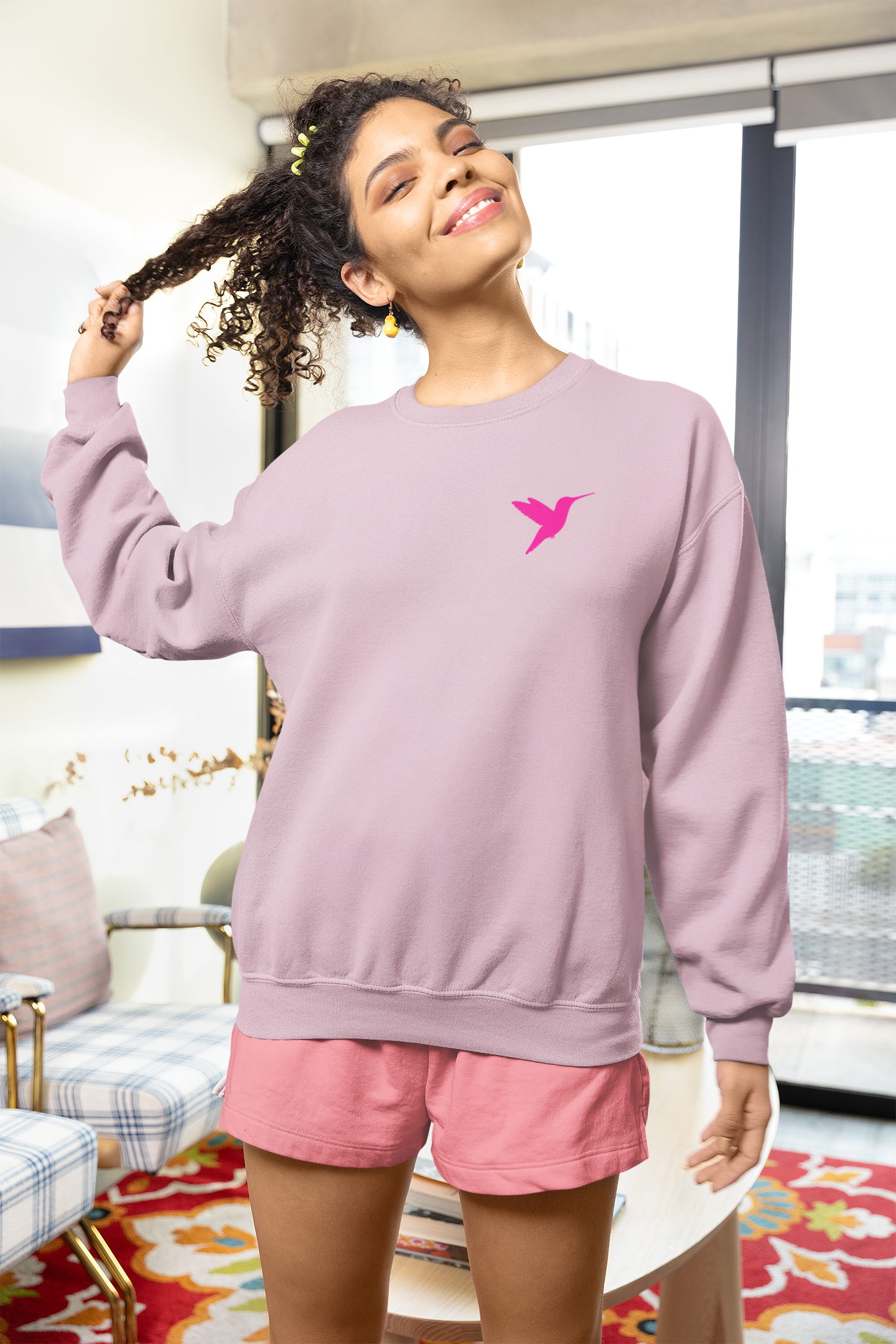 Embroidered Hummingbird Crewneck Sweatshirt