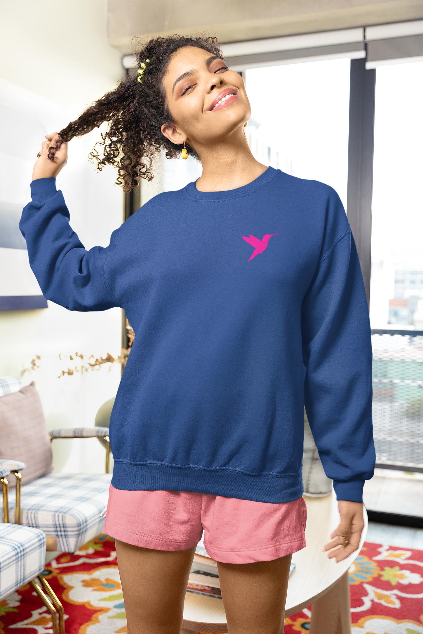 Embroidered Hummingbird Crewneck Sweatshirt