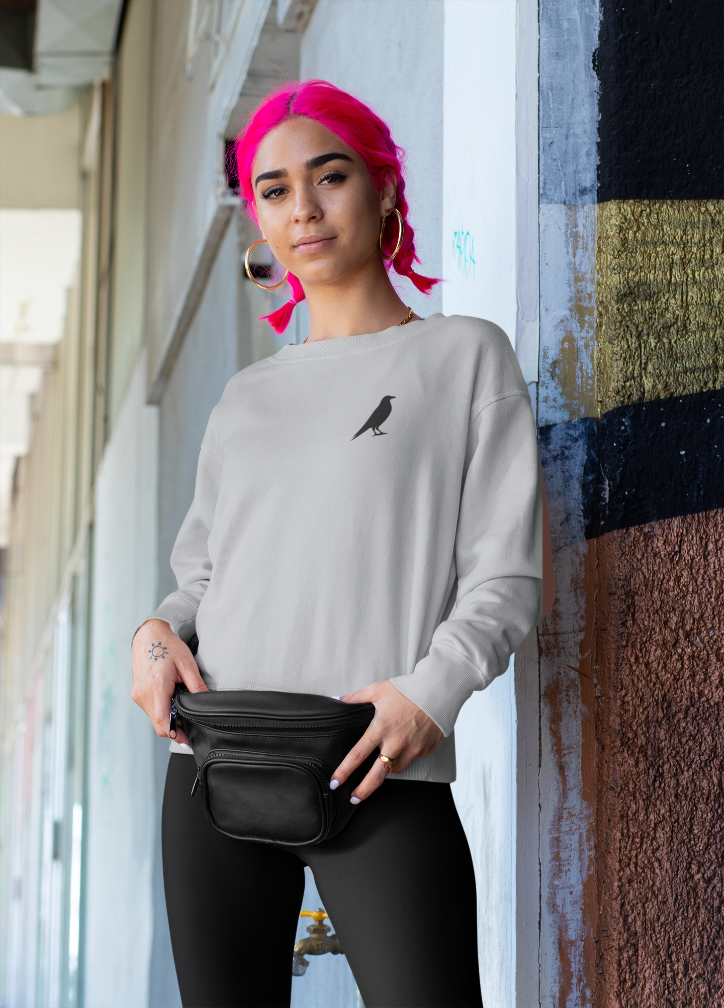 Embroidered Crow Crewneck Sweatshirt
