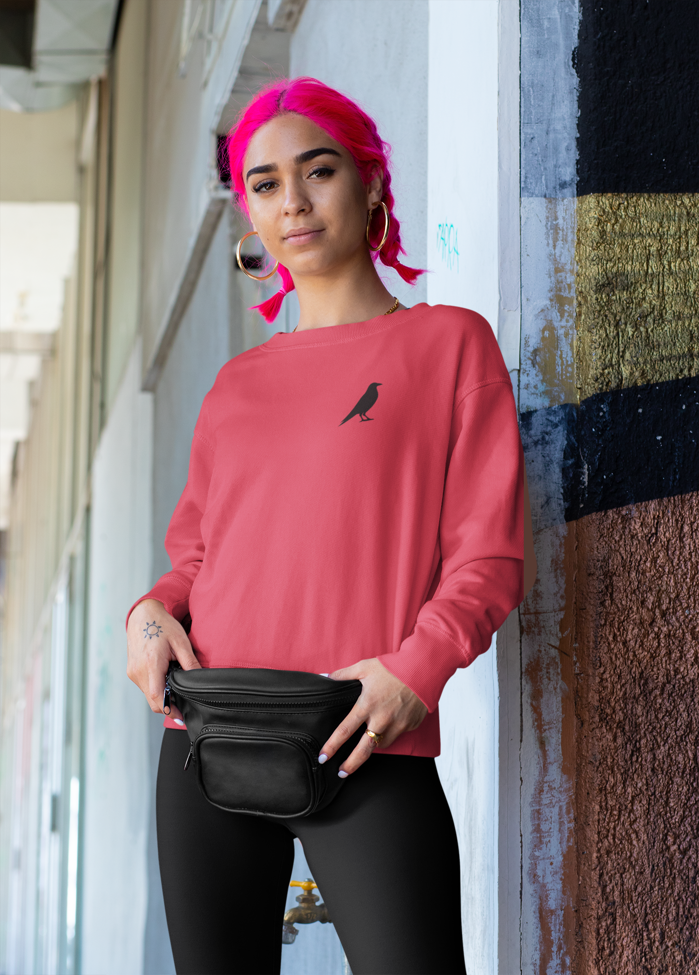 Embroidered Crow Crewneck Sweatshirt