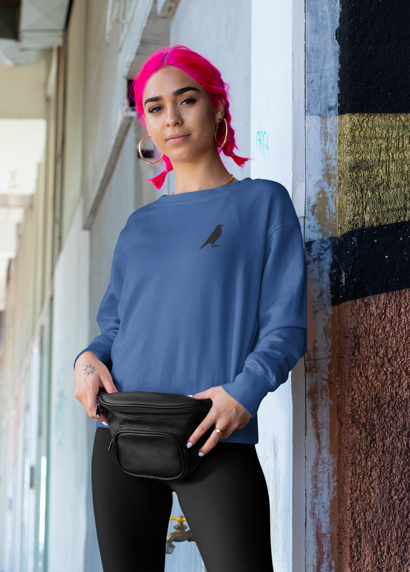 Embroidered Crow Crewneck Sweatshirt