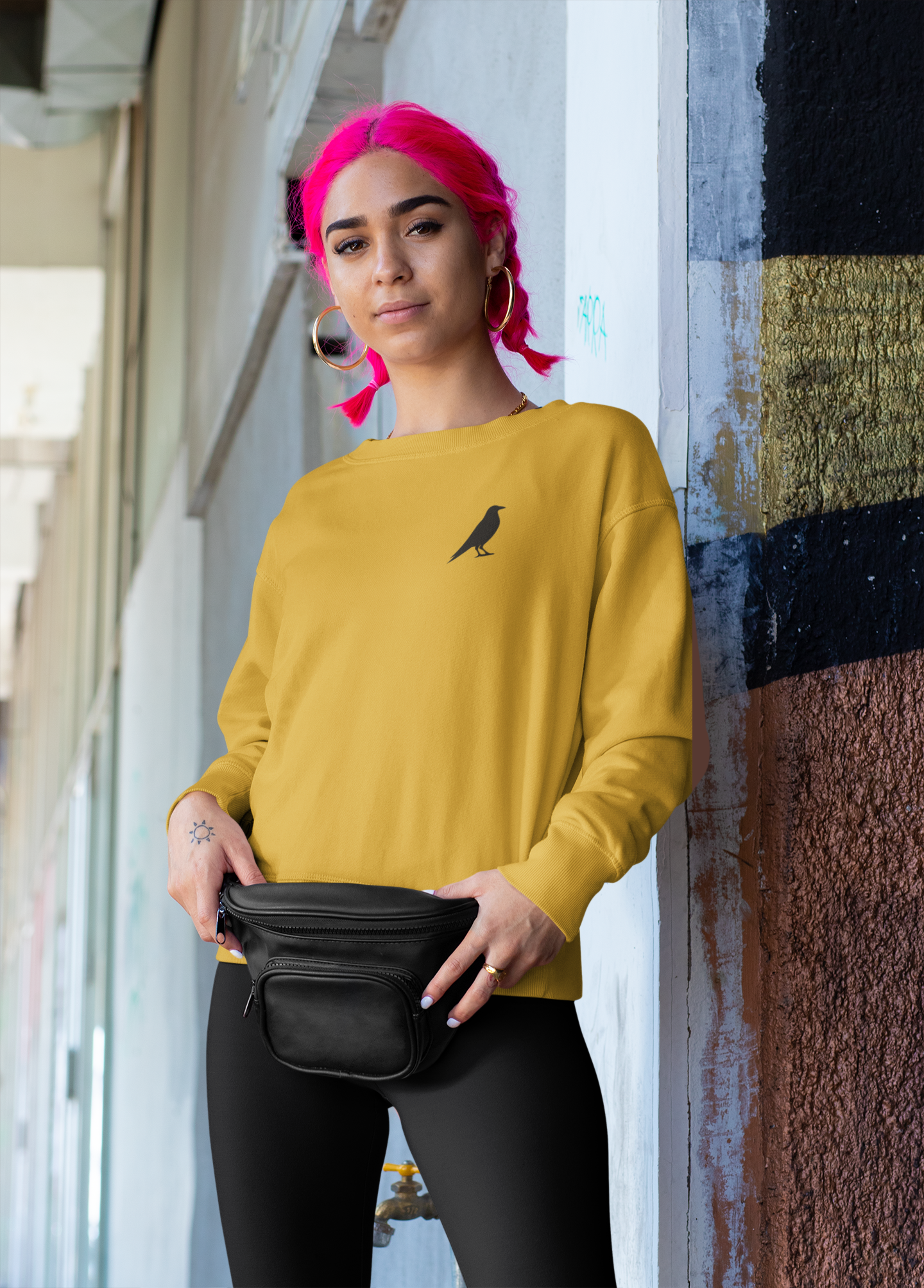 Embroidered Crow Crewneck Sweatshirt