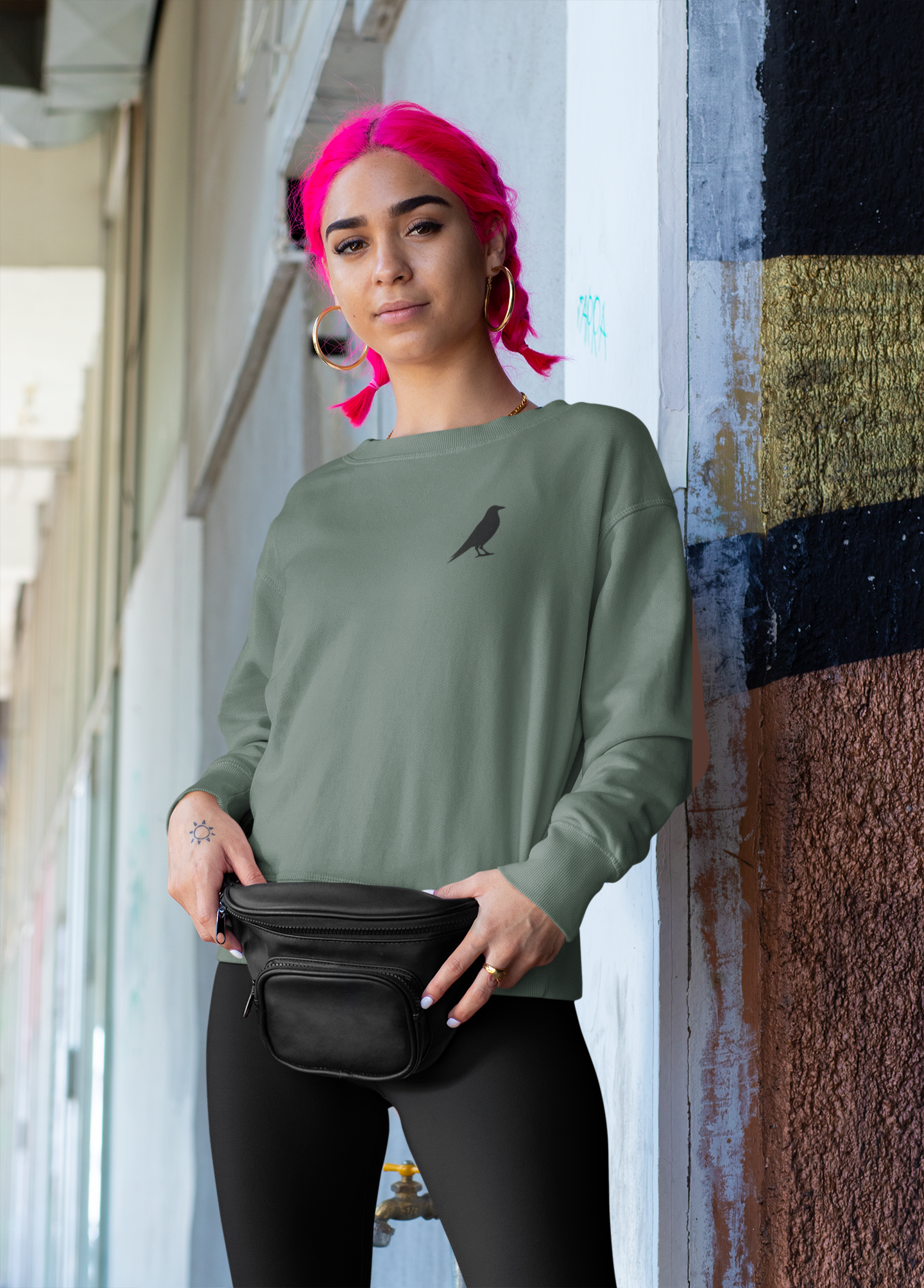 Embroidered Crow Crewneck Sweatshirt