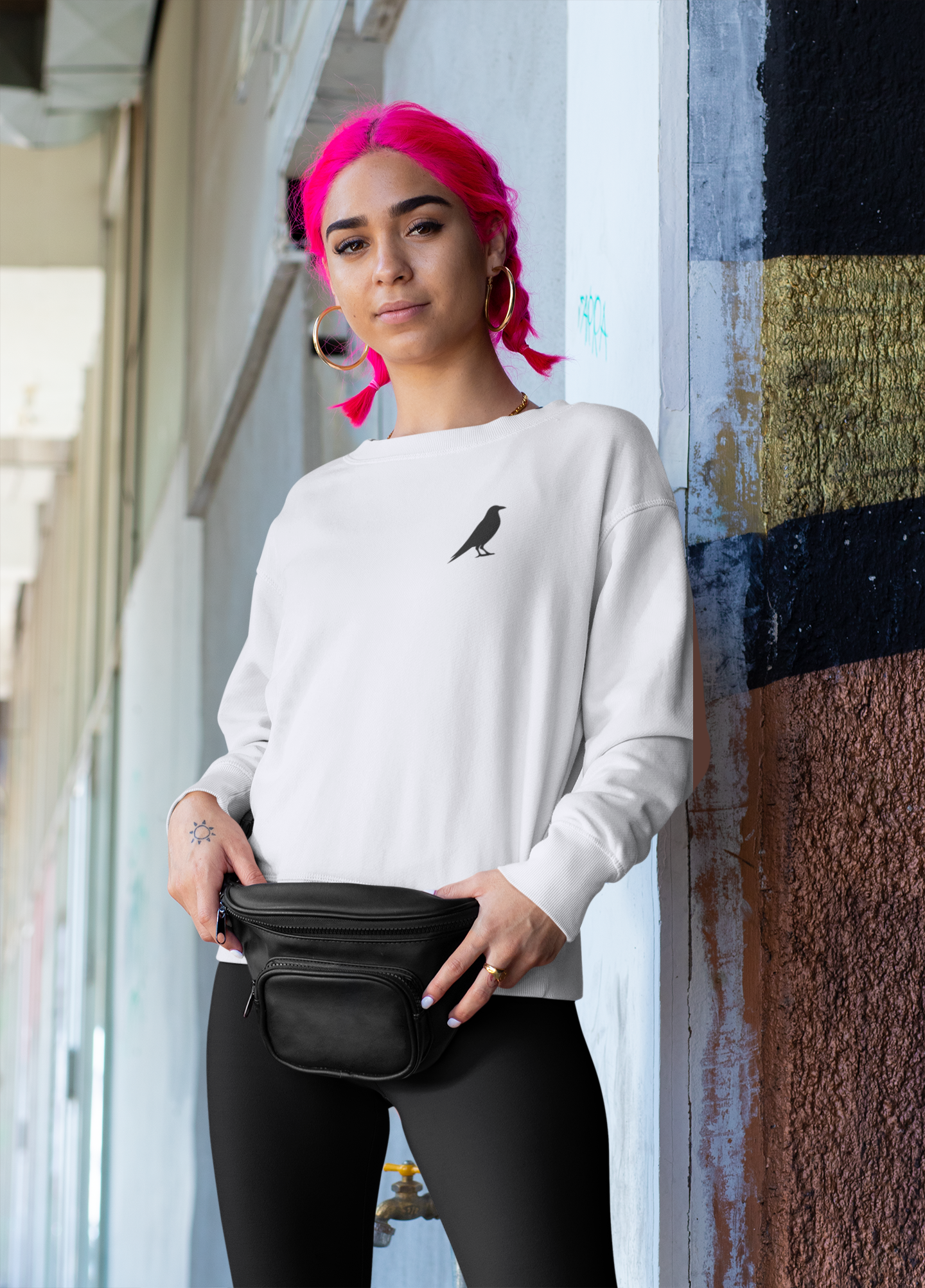 Embroidered Crow Crewneck Sweatshirt