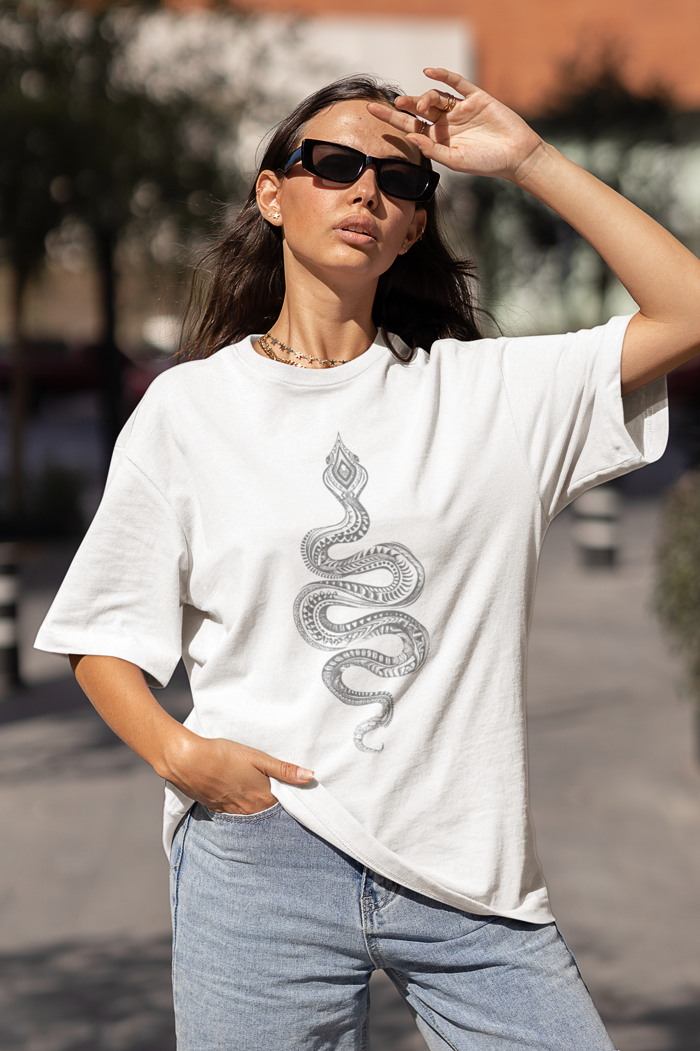 Oversized Boxy Tee "Tribal snake"