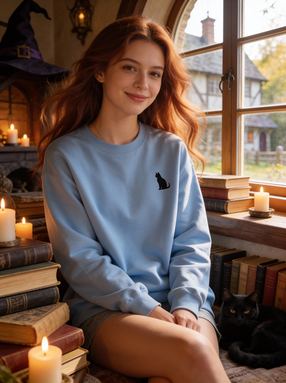 Embroidered 'Black Cat' Crewneck Sweatshirt